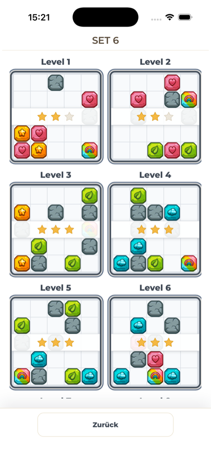 Levelauswahl eines Sets mit Vorschau der einzelnen Level