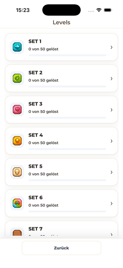 Übersicht der sieben Level-Sets